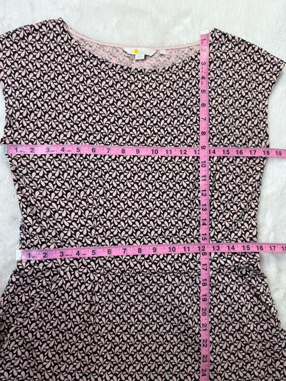 Boden Florrie Cotton Jersey Dress 8R Black Blush Pink Pockets Classic Neutral - Picture 10 of 15